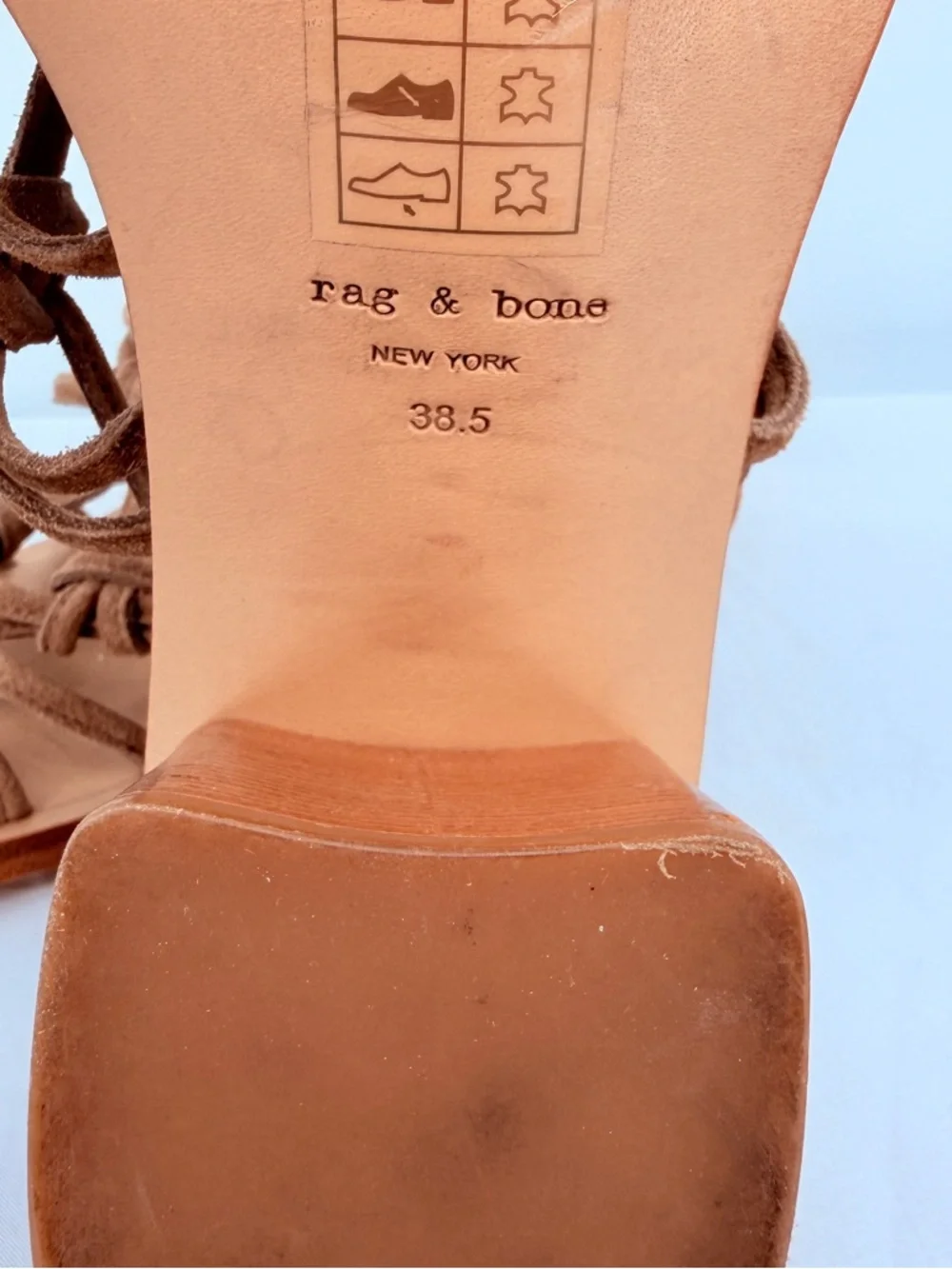 rag & bone Strappy Suede Sandal Heels Brown Lace Up Block Heel Size 38.5